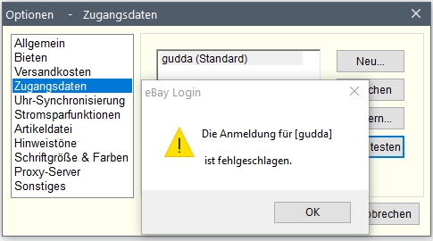 Login fehlgeschlagen